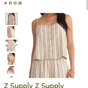 Z Supply Striped Button-Front Linen Blend Cami Top in Cream & Black, size small
